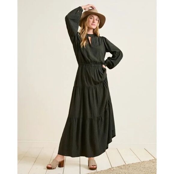 Garnet Hill Dresses & Skirts - Garnet Hill Women’s Nori Pine Green Ballad Swiss-Dot Maxi Dress